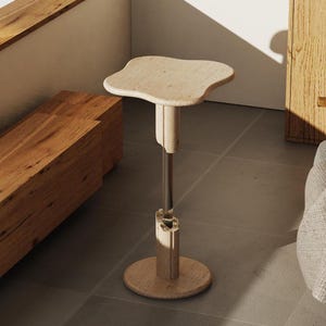 AeroCloud Travertine Table | Cocktail Bistro Set Stone Side Table | Patio Bistro Center Piece | Bar Stool Indoor Bistro Table By OIXDESIGN