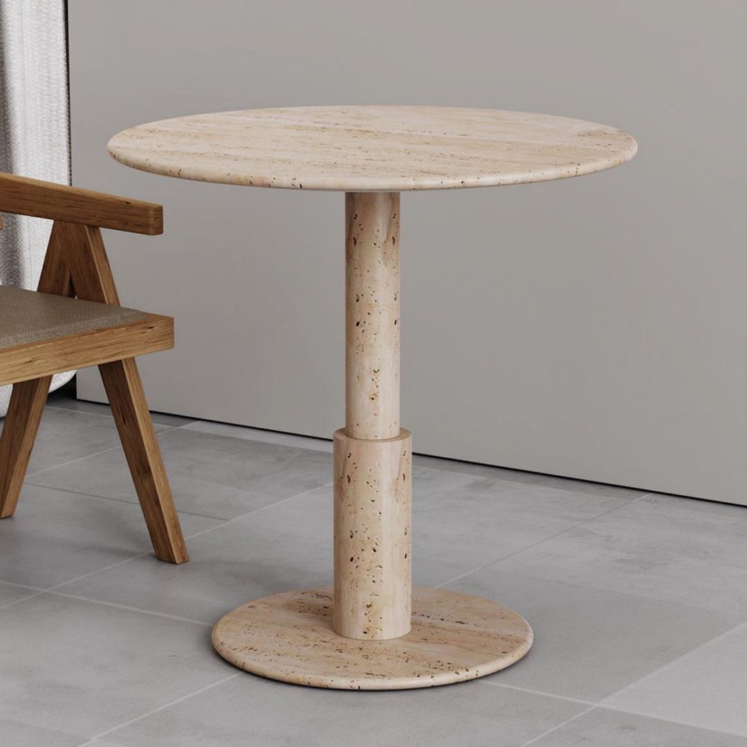 Round Travertine Dining Table, Solid Stone Bistro Table, Handmade ...