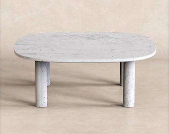 SquareSoft Stone Coffee Table, Carrara Travertine or Black Marble, Sculptural Square Living Room Table