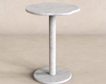 SunAura-stenen bijzettafel, carraramarmer of travertijn, sculpturale ronde bijzettafel