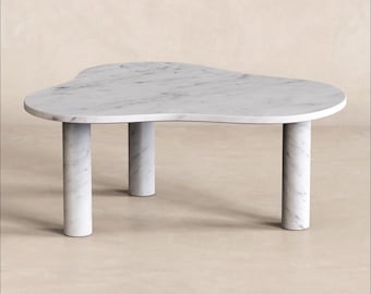 CloudDream Stone Coffee Table, Travertine Carrara or Black Marble, Sculptural Cloud Living Room Table