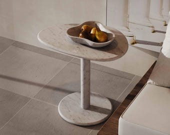 卵型大理石サイドテーブル：イタリア産ストーンアクセントテーブル