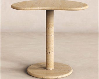 PeaPod-stenen bijzettafel, travertijn carrara of zwart marmer, sculpturale ovale bijzettafel