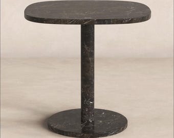 SquareSoft-stenen bijzettafel, travertin carrara of zwart marmer, sculpturale vierkante bijzettafel
