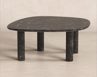 ZenPebble Stone salontafel, travertin carrara of zwart marmer, sculpturale kiezel woonkamertafel
