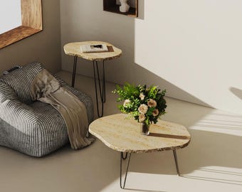 Marble Coffee Table | Marble Side Table | Travertine Table | Pebble Coffee Table | Stone Coffee Table | Side Table Decor | Marble Design