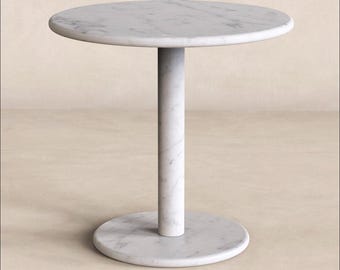 Stone bijzettafel RoundHaven, travertin carrara of zwart marmer, sculpturale ronde bijzettafel