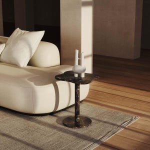 LakeMist Marble Side Table | Marble Bedside Table | Sofa Side Table Black Marble Table Marble Coffee Table For Home Crafted By OIXDESIGN