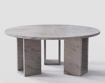 MarbleNook witmarmeren salontafel, ronde Carrara-stenen woonkamertafel, sculpturale opbergruimte