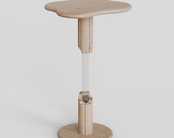 AeroCloud travertijn cocktailtafel, sculpturale stenen drinktafel, moderne wijnaccenttafel