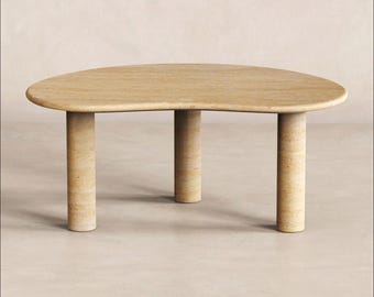 PeaPod-stenen salontafel, sculpturale ovale woonkamertafel, travertijn carrara of zwartmarmer