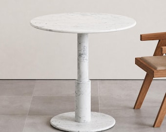 Ronde witmarmeren eettafel, Carrara-stenen bistrotafel, handgemaakte keukenhoektafel