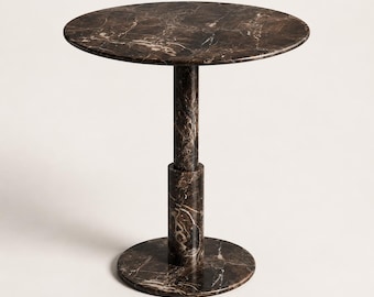 Round Black Marble Dining Table, Solid Stone Bistro Table, Handmade Kitchen Nook Table