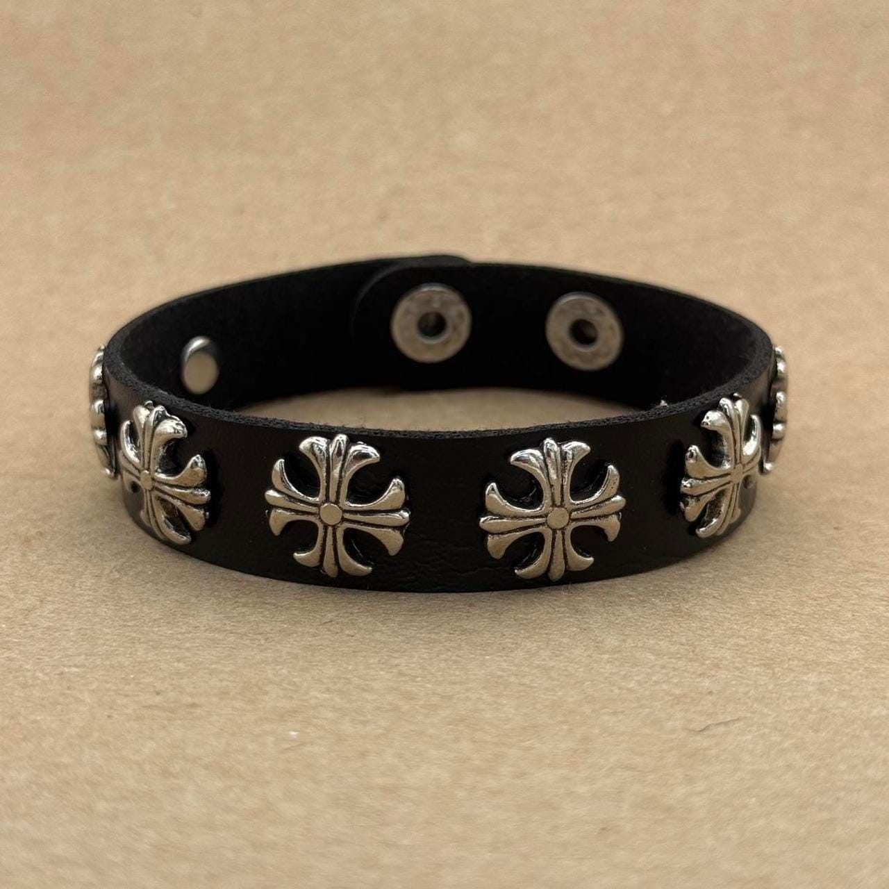 Leather Chrome Hearts Bracelet - Etsy