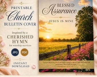 Blessed Assurance Church Bulletin Cover, Printable Worship Program, Hymn-Themed Christian Bulletin, Instant Digital Download