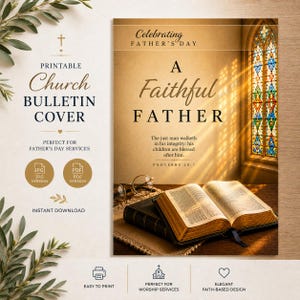 Copertina del bollettino parrocchiale per la Festa del Papà / Servizio di culto basato su Proverbi 20:7 (Download immediato)