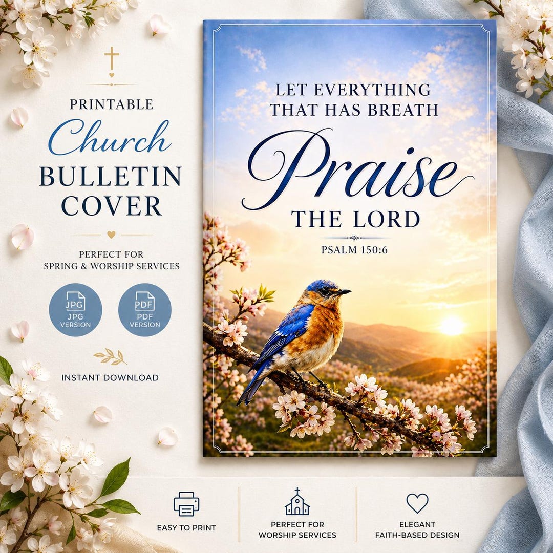 Praise the Lord Church Bulletin Cover | Spring Psalm 150:6 Sunrise Bird ...