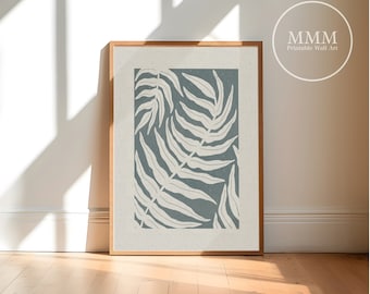 Minimalist Blau Türkis Creme Digital Artprint Kunstdruck Blatt Pflanze Kunstdruck Geschenk