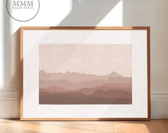Mountain Sky Rust Landscape Digital Art Print decoración minimalista imprimible de montaña, homedecore-wallart púrpura, pintura del cielo de montaña, arte