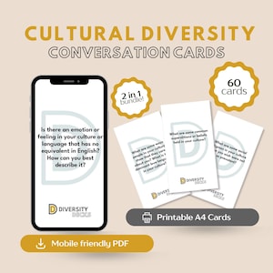 Cultural Diversity Conversation Starter Cards, Cross Culture Flashcards, Multicultural Awareness & Diversity Training, Cultural Identity