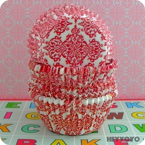 50 Red Filigree Cupcake Liners