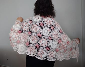 Patrón de chal de encaje a crochet: elegante chal floral para boda (patrón PDF)