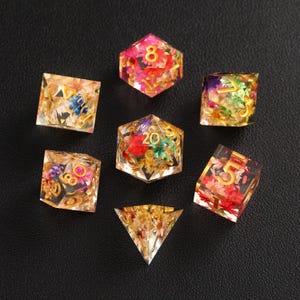 フラワーDNDダイスセット、ダンジョンズ＆ドラゴンズ用フラワーD＆Dダイスセット、多面体ダイスセット