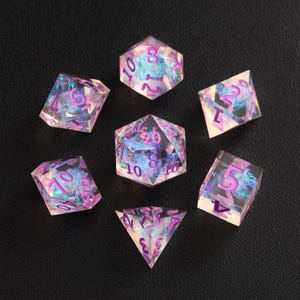 light purple DND Dice Set, light purple Resin Sharp Edge D&D Dice Set, Dungeons and Dragons Polyhedral RPG Dice Set DND D20, D6 Gift