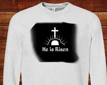 He is Risen Easter Sweatshirt Fleece Warm Men Women Teen Adult Dad Mom Fleece Long Sleeve Gift Friendly Christian Christ is Risen Sweater