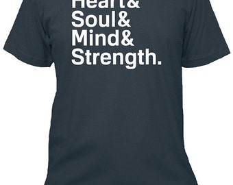 Heart & Soul, Mind, Strength Mens Shirt - Christian Bible Verse Shirt - Cotton Shirt - Made in USA - 5 Colors Available - Gift Friendly