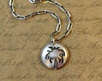 11/16" sterling silver palm tree charm, pendant, add on, simple, beach, tropical, vacation, small, bytwilight