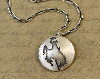 1" sterling silver bucking bronco pendant, hand sawed, soldered, bronc, horse, cowboy, rodeo, western, rustic, cowgirl, sterling, bytwilight