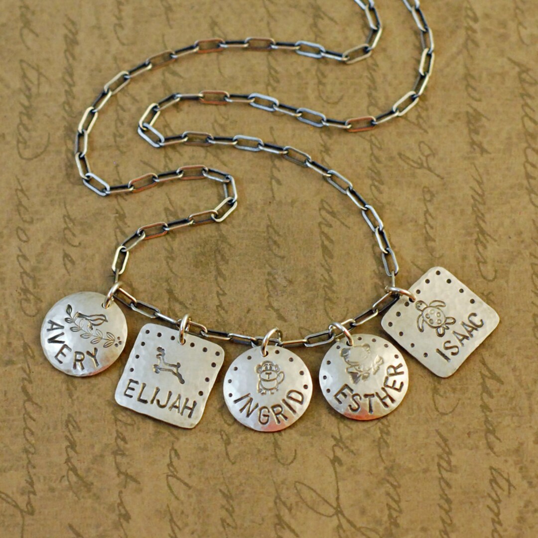 Custom Personalized Sterling Silver Charm Necklace Names - Etsy