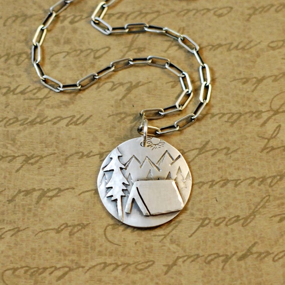 Sterling silver 7/8 camping charm necklace pendant Etsy