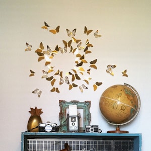 3D Butterfly Wall Art Decal Set of 40 in Metallic Gold Foil, Paper Butterflies, Modern Art, Nursery, Bedroom, Living Space, image 2