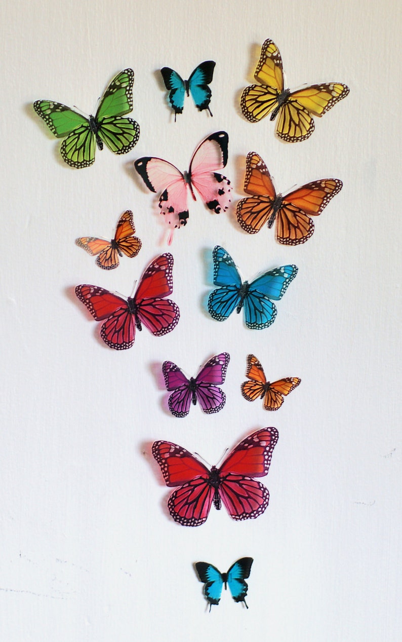 12 3D Rainbow Butterfly Wall Art Made With Plastic Etsy