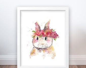 SHIPPED Ready to Frame Adorable Woodland Bunny With Flower Crown Print