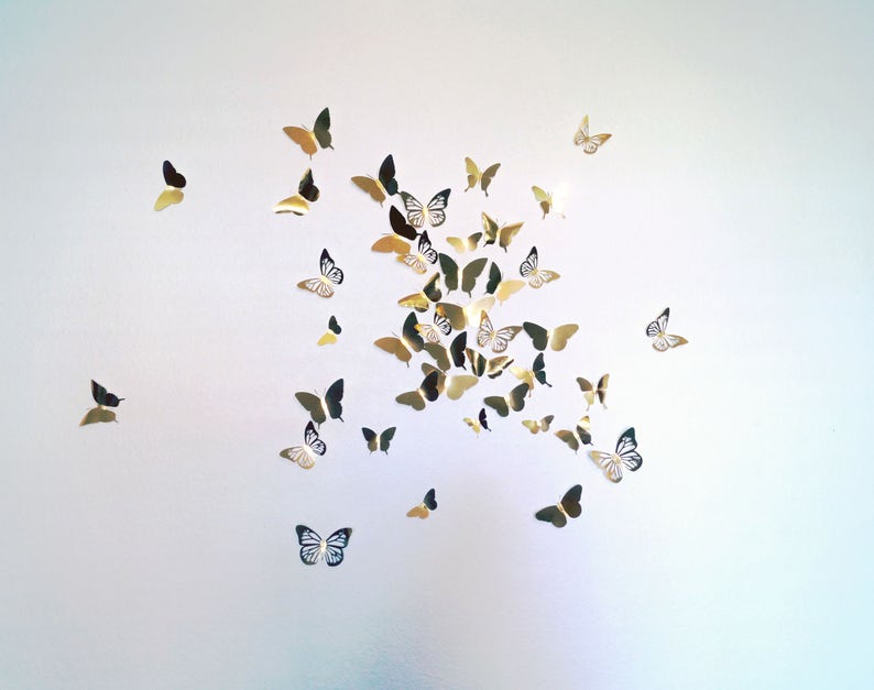 3D Butterfly Wall Art Decal Set of 40 in Metallic Gold Foil, Paper Butterflies, Modern Art, Nursery, Bedroom, Living Space, image 1