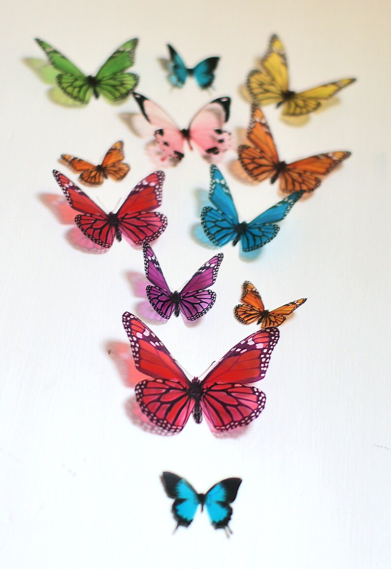12 3D Rainbow Butterfly Wall Art Made With Plastic Etsy