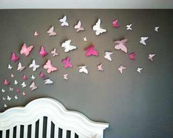 3D Butterfly Wall Art Home Decor, Girls Room, Pink and White Paper Set of 40