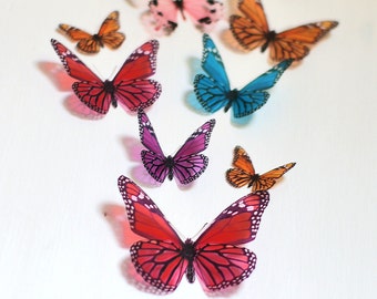 12 3D Rainbow Butterfly wall Art made with plastic