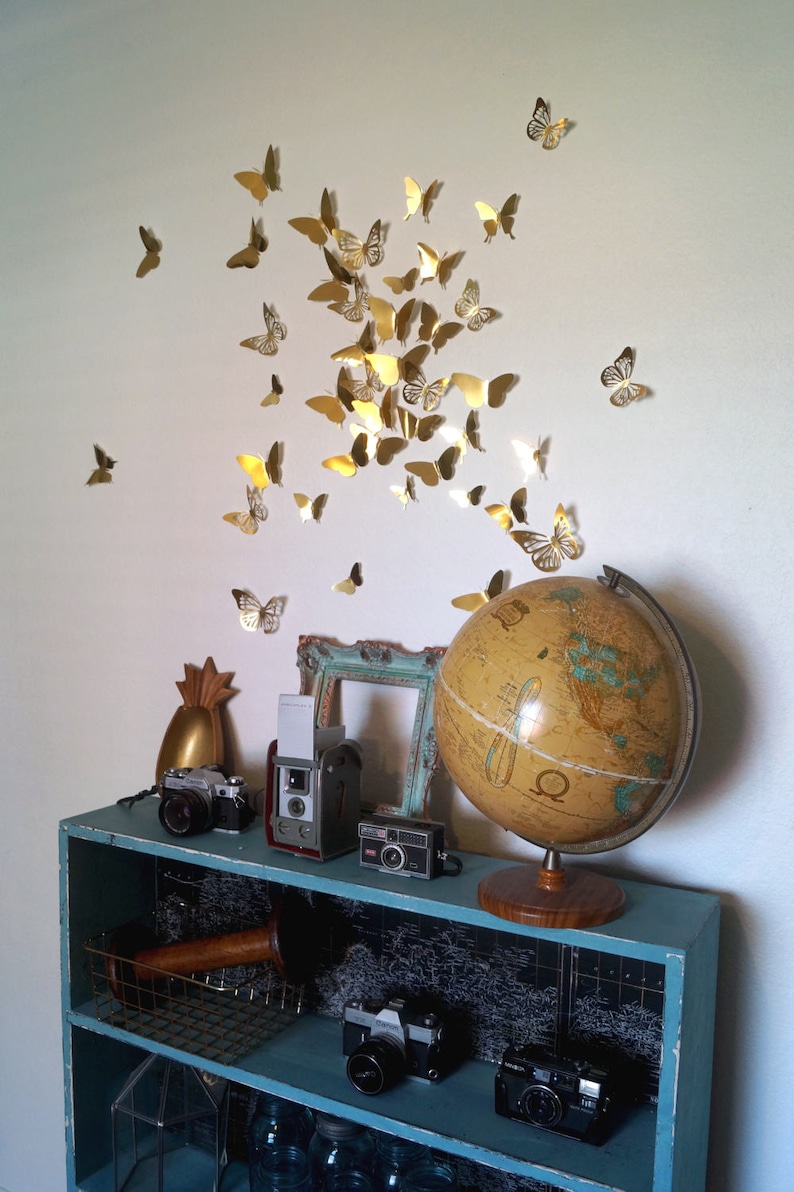 3D Butterfly Wall Art Decal Set of 40 in Metallic Gold Foil, Paper Butterflies, Modern Art, Nursery, Bedroom, Living Space, image 3