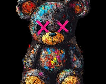 Tattered Teddy Bear png per design sublimato colorato. Png per maglietta, mezzitoni, design sublimati per design urbano e streetwear