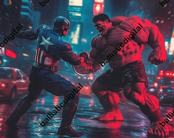 Captain America vs Red Hulk, halftoon DTF-T-shirt png Dpi300 twee bestanden Eén halftoon