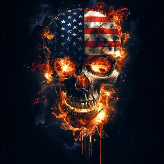 usa biker skull, clip art, dtf, transparent, half tone, 300 dpi