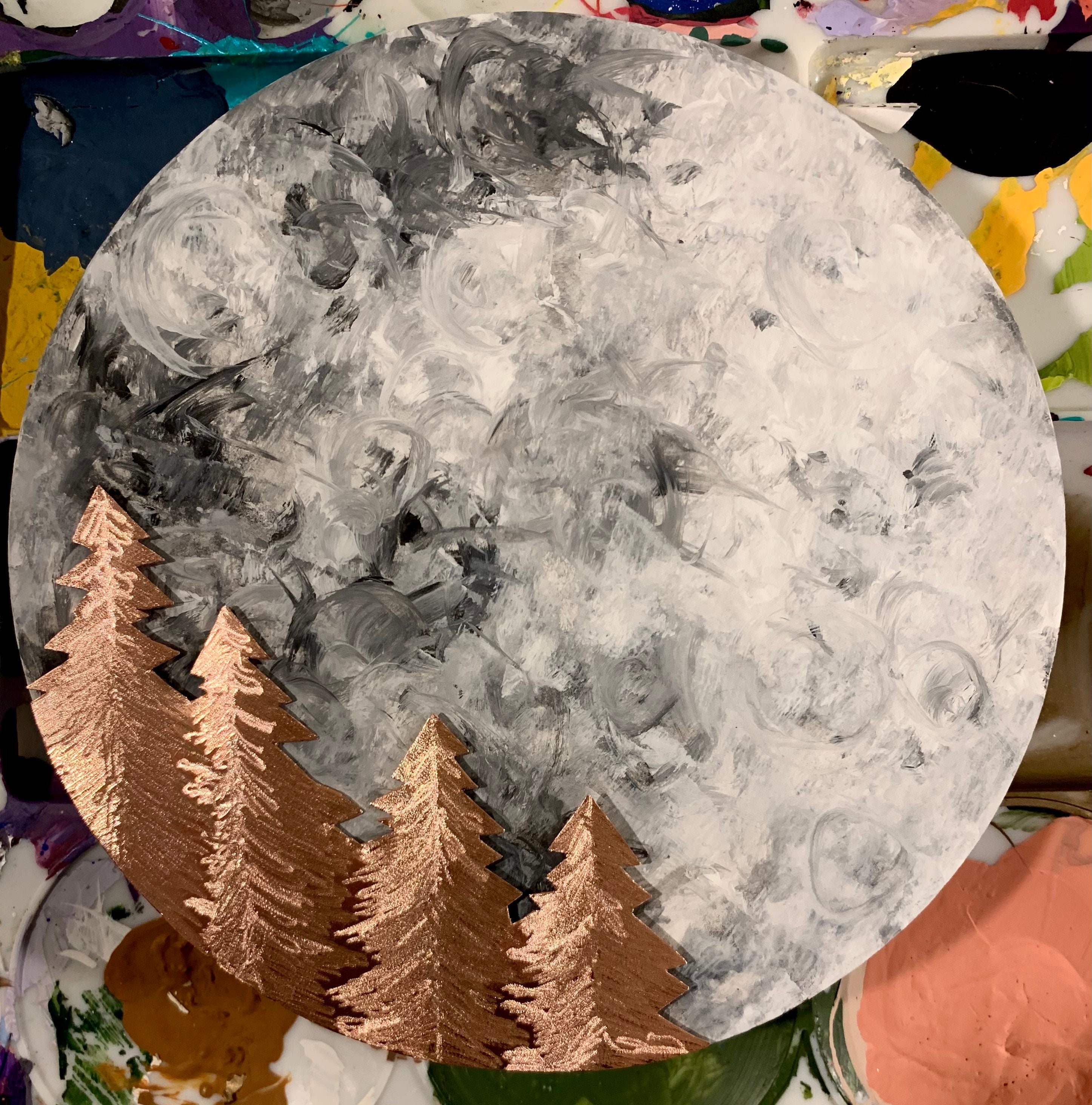 Full moon painting copper trees art copper trees art moon Etsy