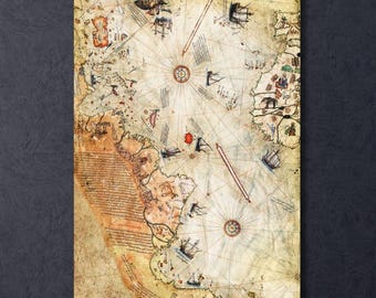 Piri Reis Map Canvas Print, Vintage World Map Art