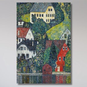 Gustav Klimt Ready To Hang Canvas Wall Art, Houses at Unterach on the Attersee, Frame Large Wall Art, Vintage Art, Green Art,Gift Wall Decor
