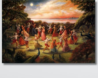 Druk na płótnie Radha Krishna Dance, hinduski prezent