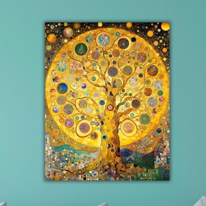 Tree of Life Canvas Wall Art Print, Green Background Life of Tree Canvas Print, Modern Inspiring Life of Tree Canvas Painting, Ready to Hang